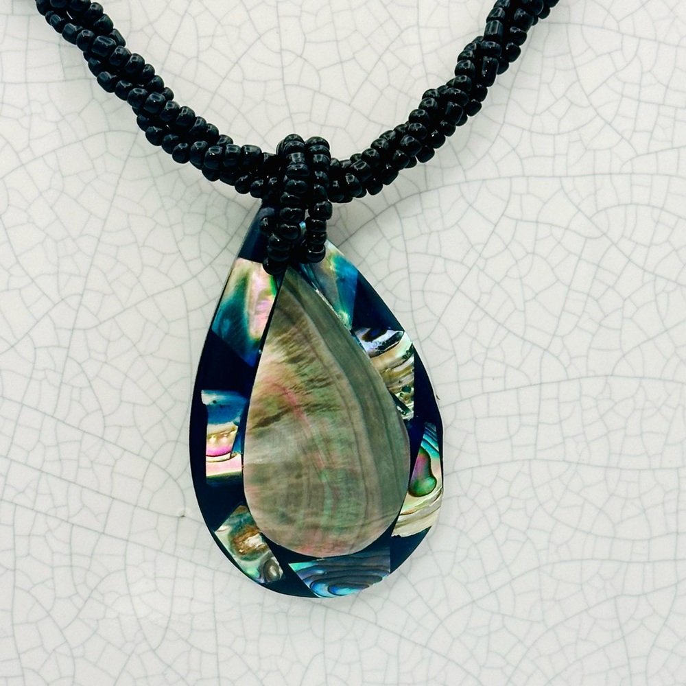 Handmade Onyx and Mother of Pearl Necklace - Picture 7 of 11